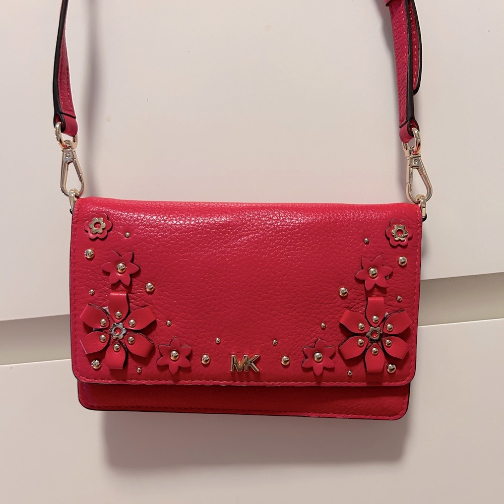 Michael Kors deep pink floral small phone crossbody bag NWT